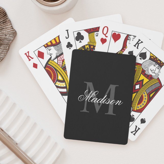Create Your Custom Name Monogram Calligraphy Black Playing Cards (Creator Uploaded)