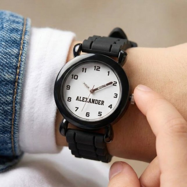 Create Your Custom Name Personalized Boys Black Watch (Creator Uploaded)