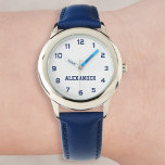 Create Your Custom Name Personalized Boys Blue Watch<br><div class="desc">Create your own personalized, girls fun cool blue strap, stainless steel wrist watch. To edit this design template, simply edit the text fields as shown above. You can even add more text or images, customize fonts and colours. Go ahead create a wonderful, custom watch for the little boy in your...</div>