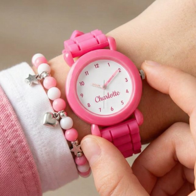 Create Your Custom Name Personalized Girls Pink Watch (Creator Uploaded)