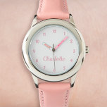 Create Your Custom Name Personalized Girls Pink Watch<br><div class="desc">Create your own personalized, girls fun girly pink strap, stainless steel wrist watch. To edit this design template, simply edit the text fields as shown above. You can even add more text or images, customize fonts and colours. Go ahead create a wonderful, custom watch for the little princess in your...</div>