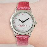 Create Your Custom Name Personalized Girls Pink Watch<br><div class="desc">Create your own personalized, girls fun girly pink glitter strap, stainless steel wrist watch. To edit this design template, simply edit the text fields as shown above. You can even add more text or images, customize fonts and colours. Go ahead create a wonderful, custom watch for the little princess in...</div>