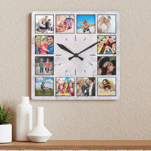 Create Your Custom Photo Collage Elegant Marble Square Wall Clock
