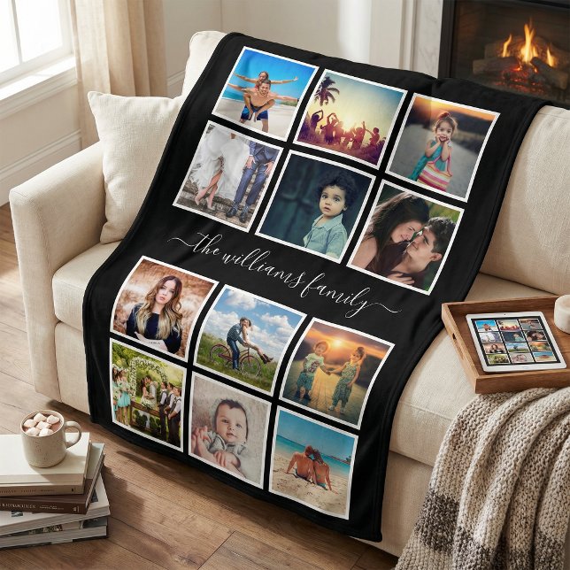 Create Your Custom Photo Collage Memories Black Fleece Blanket (Creator Uploaded)