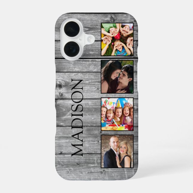 Create Your Custom Photo Collage Rustic Farmhouse iPhone 16 Case (Back)