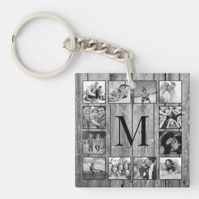 Create Your Custom Photo Collage Rustic Farmhouse Keychain (Front)