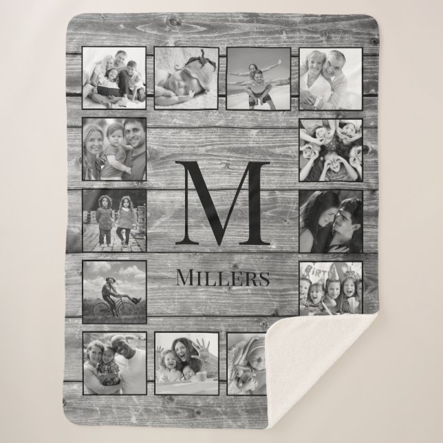 Create Your Custom Photo Collage Rustic Farmhouse Sherpa Blanket (Front)
