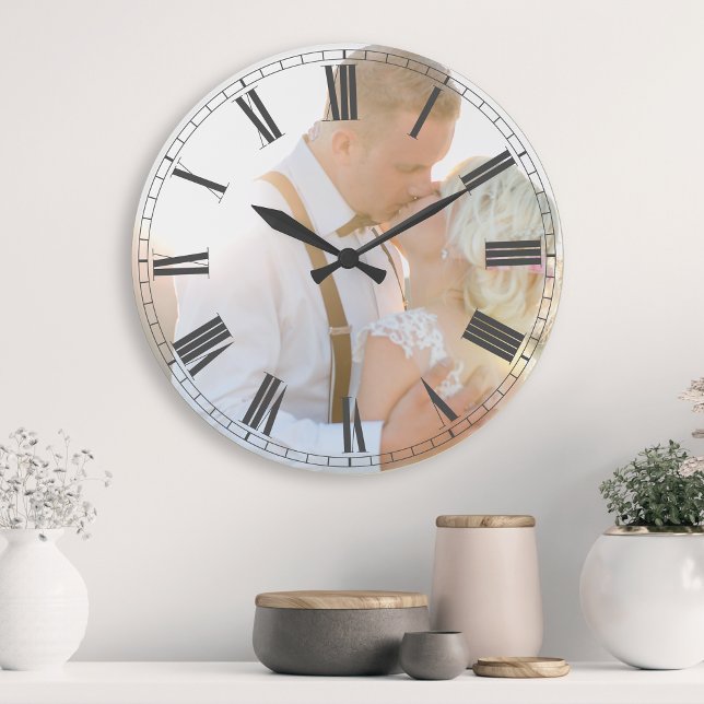 Create Your Custom Photo Gray Couples Classy Large Clock (Creator Uploaded)