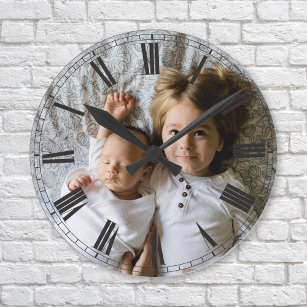 Create Your Custom Photo Grey Classy Elegant Round Clock