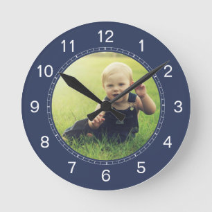 Create Your Custom Photo Modern Elegant Blue Round Clock