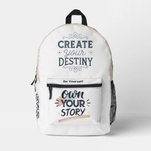 Create Your Destiny & Own Your Story Motivational Printed Backpack
