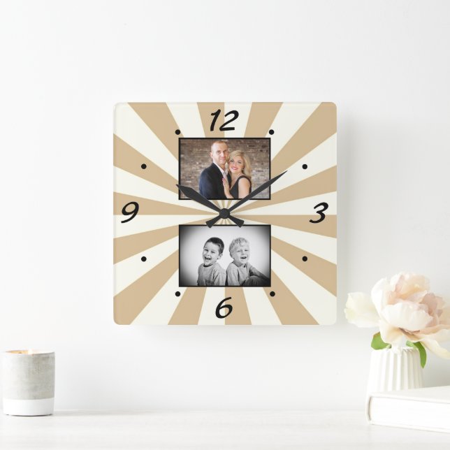 Create your Elegant Simple 2 Photo Collage Square Wall Clock (Home)