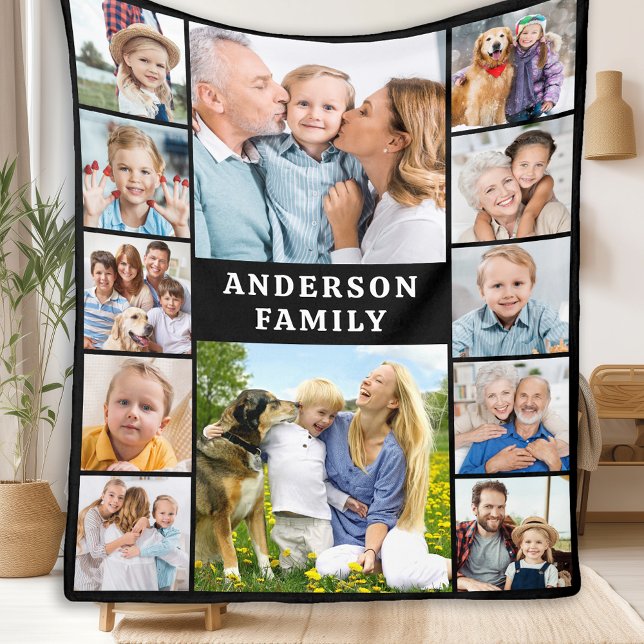 Create Your Family Photo Collage Unique 12 Picture Fleece Blanket (Creator Uploaded)