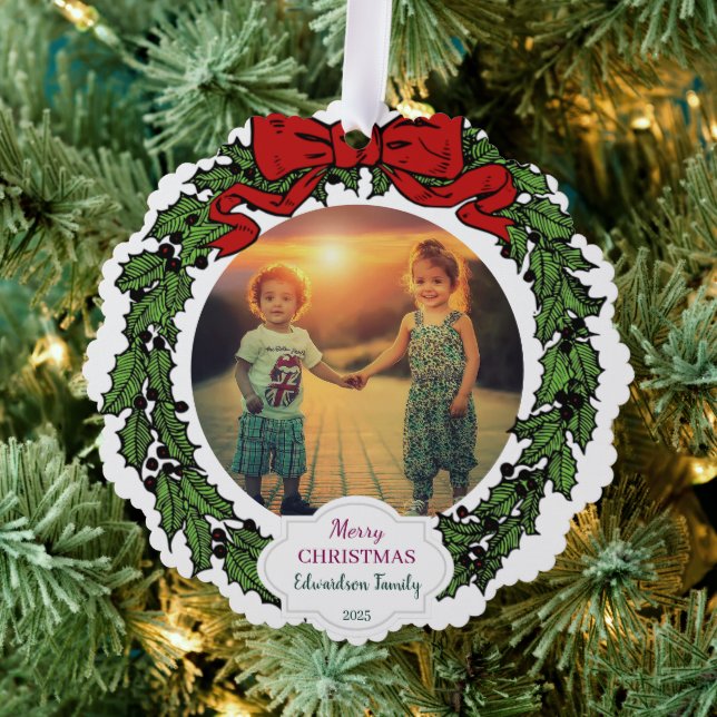 Create your Merry Christmas family photo christmas Ornament Card (Insitu (Tree))