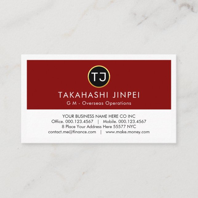 Create Your Monogram Red White Layers Business Card (Front)