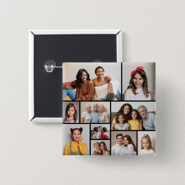 Create Your Own 10 Photo Collage 2 Inch Square Button (Front & Back)