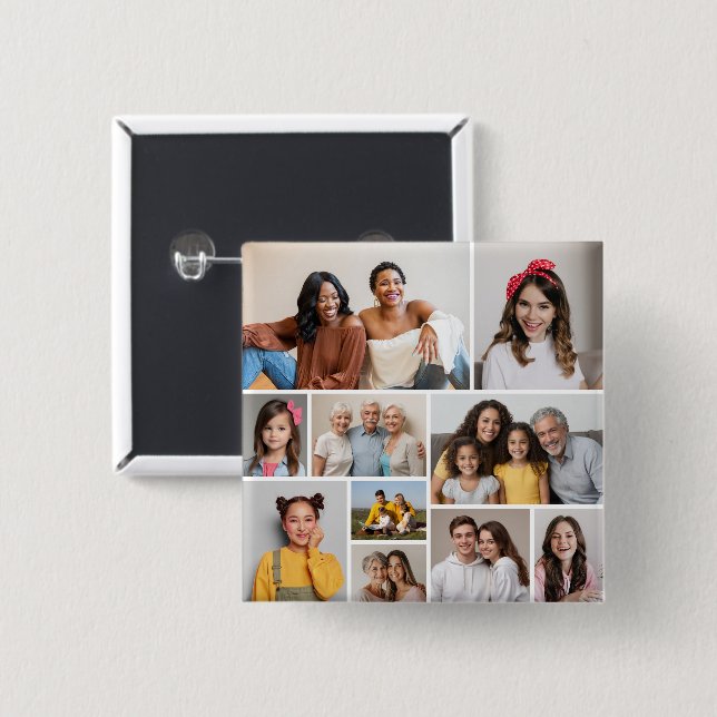 Create Your Own 10 Photo Collage 2 Inch Square Button (Front & Back)