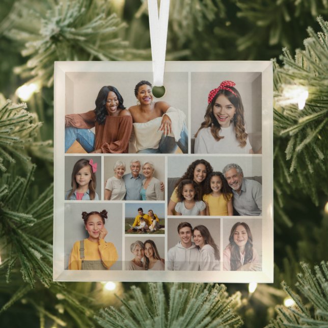 Create Your Own 10 Photo Collage Glass Ornament (Insitu)