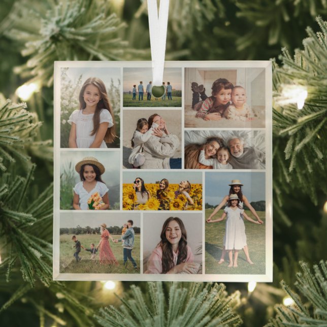 Create Your Own 10 Photo Collage Glass Ornament (Insitu)