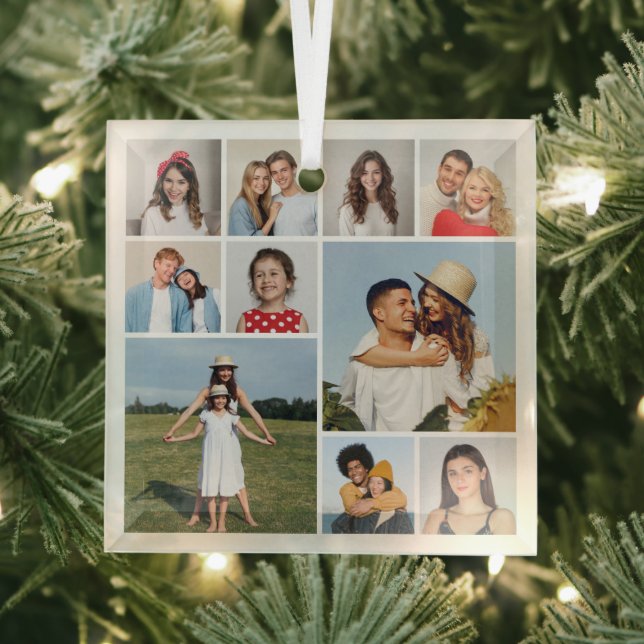 Create Your Own 10 Photo Collage Glass Ornament (Insitu)