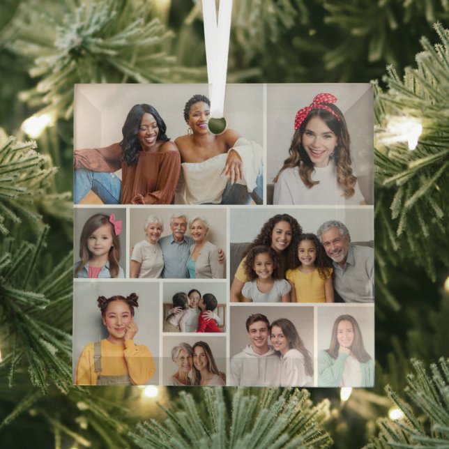 Create Your Own 10 Photo Collage Glass Ornament (Insitu)