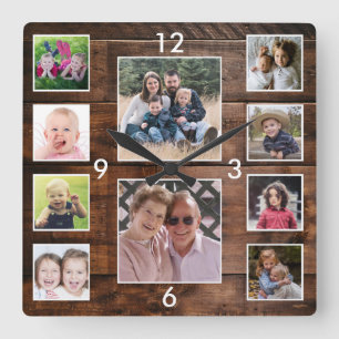 Create Your Own 10 Photo Collage Reclaimed Wood Square Wall Clock