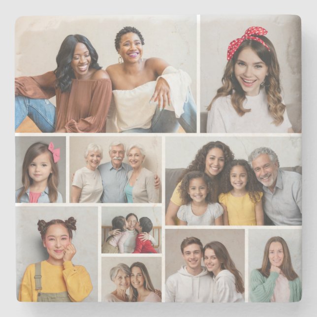 Create Your Own 10 Photo Collage Stone Coaster (Front)