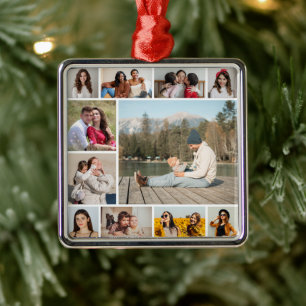 Create Your Own  11 Photo Collage Metal Ornament