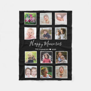 Create Your Own 12 Family Photo Collage Black Fleece Blanket