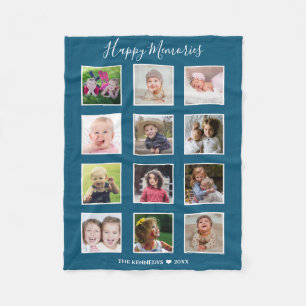 Create Your Own 12 Family Photo Collage Blue Fleece Blanket