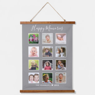 Create Your Own 12 Family Photo Collage Grey   Hanging Tapestry