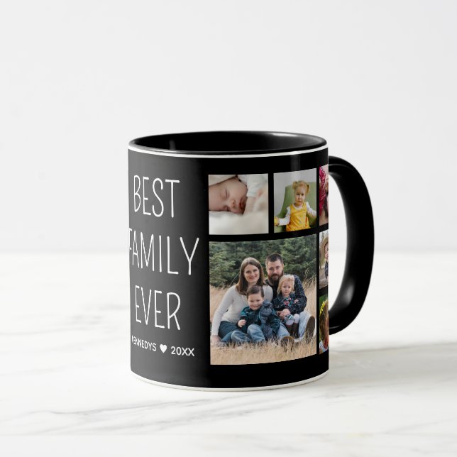 Create Your Own 12 Photo Best Family Ever Black Mug (Front Right)