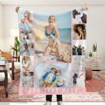 Create Your Own 12 Photo Collage Fleece Blanket<br><div class="desc">Create your very own personalized photo gift fleece blanket,  featuring a girly pink background that can be changed to any colour,  12 of your most favourite pictures,  and a simple text template for you to customize. This unique blanket makes a wonderful gift for yourself,  family or friends.</div>