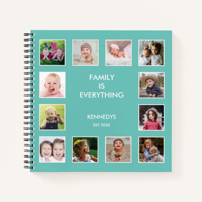 Create Your Own 12 Photo Collage Frame Teal Notebook (Front)