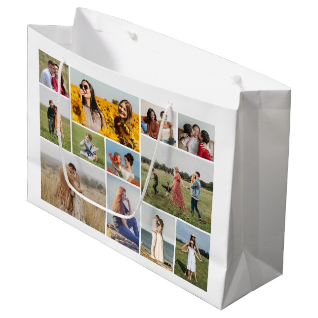 Create Your Own 12 Photo Collage Large Gift Bag (Front Angled)