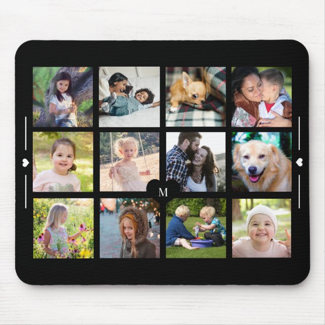 Create your own 12 photo collage monogram mouse pad (Front)
