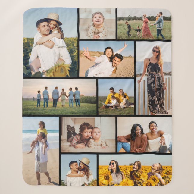 Create Your Own 12 Photo Collage Sherpa Blanket (Front)