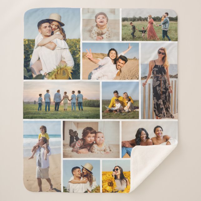 Create Your Own 12 Photo Collage Sherpa Blanket (Front)