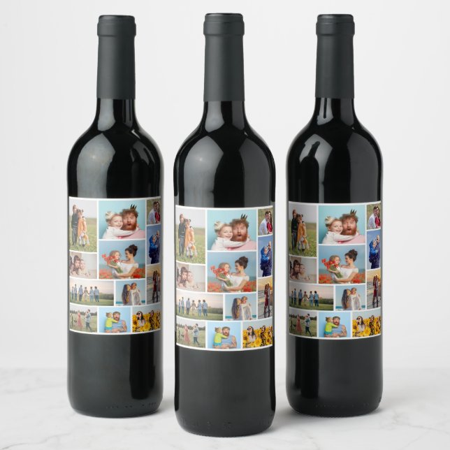Create Your Own 12 Photo Collage Wine Label (Bottles)