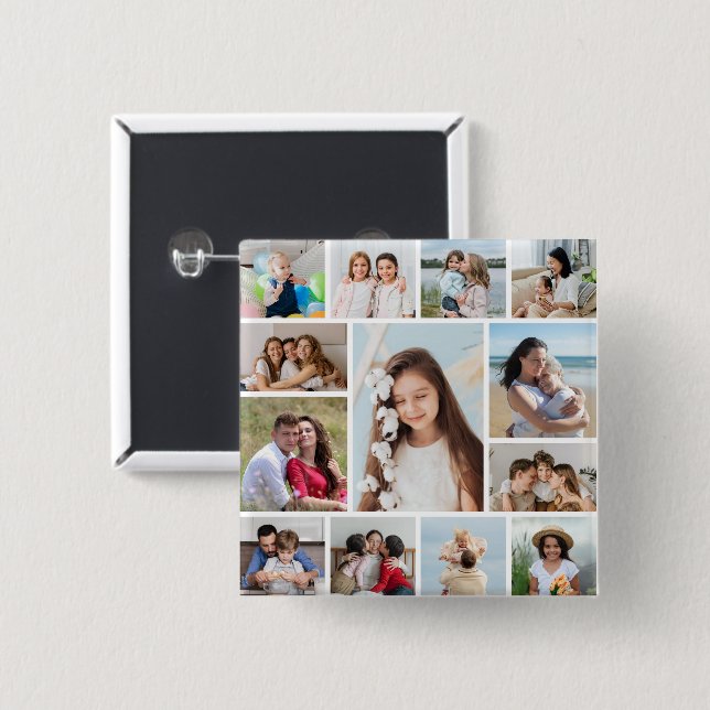 Create Your Own 13 Photo Collage 2 Inch Square Button (Front & Back)