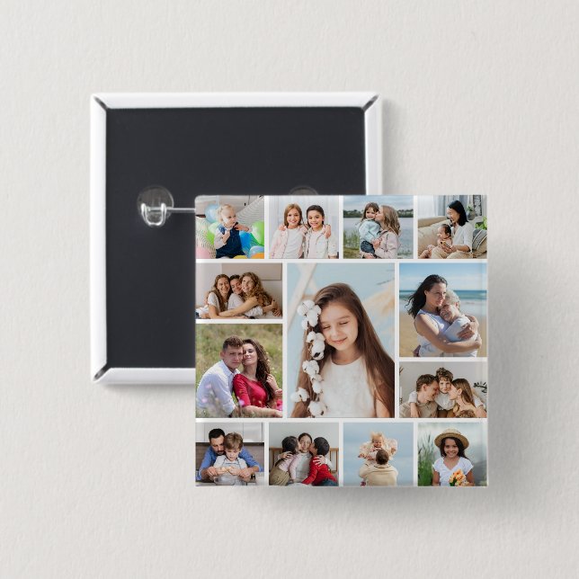 Create Your Own 13 Photo Collage 2 Inch Square Button (Front & Back)