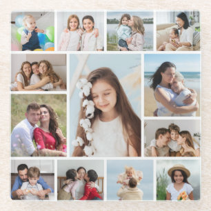 Create Your Own 13 Photo Collage Glass Coaster