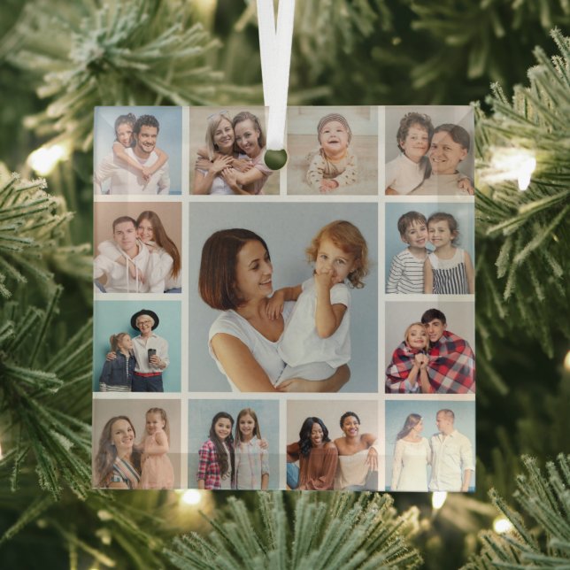 Create Your Own 13 Photo Collage Glass Ornament (Insitu)
