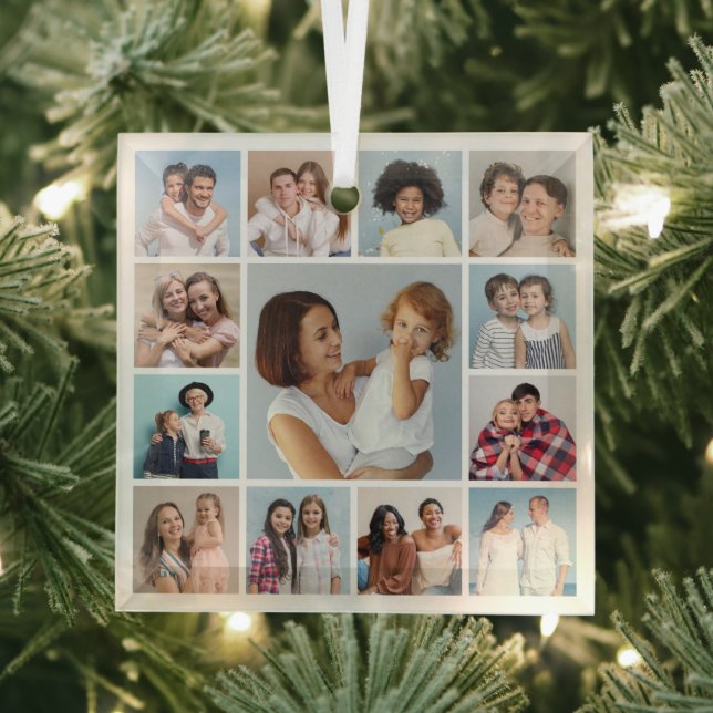 Create Your Own 13 Photo Collage Glass Ornament (Insitu)