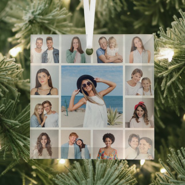 Create Your Own 13 Photo Collage Glass Ornament (Insitu)