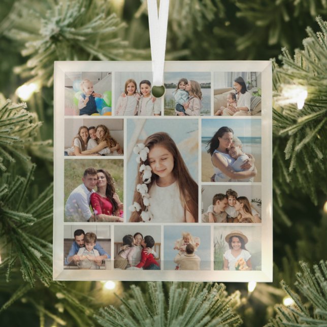 Create Your Own 13 Photo Collage Glass Ornament (Insitu)