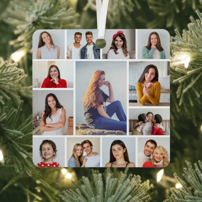 Create Your Own 13 Photo Collage Metal Ornament (Insitu)