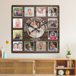 Create Your Own 13 Photo Collage Rustic Dark Wood  Square Wall Clock<br><div class="desc">Create your own photo collage wall clock with 13 of your favourite pictures. The photo frame clock helps you treasure your special moments and also makes a thoughtful gift for parents, grandparents and friends. The personalized family clock makes it a perfect gift for all occasions. Personalize with family name and...</div>