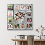 Create Your Own 13 Photo Collage Rustic Gray Wood Square Wall Clock<br><div class="desc">Create your own photo collage wall clock with 13 of your favorite pictures. The photo frame clock helps you treasure your special moments and also makes a thoughtful gift for parents, grandparents and friends. The personalized family clock makes it a perfect gift for all occasions. Personalize with family name and...</div>