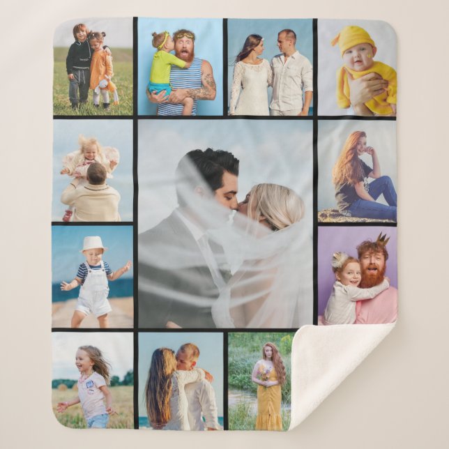 Create Your Own 13 Photo Collage Sherpa Blanket (Front)